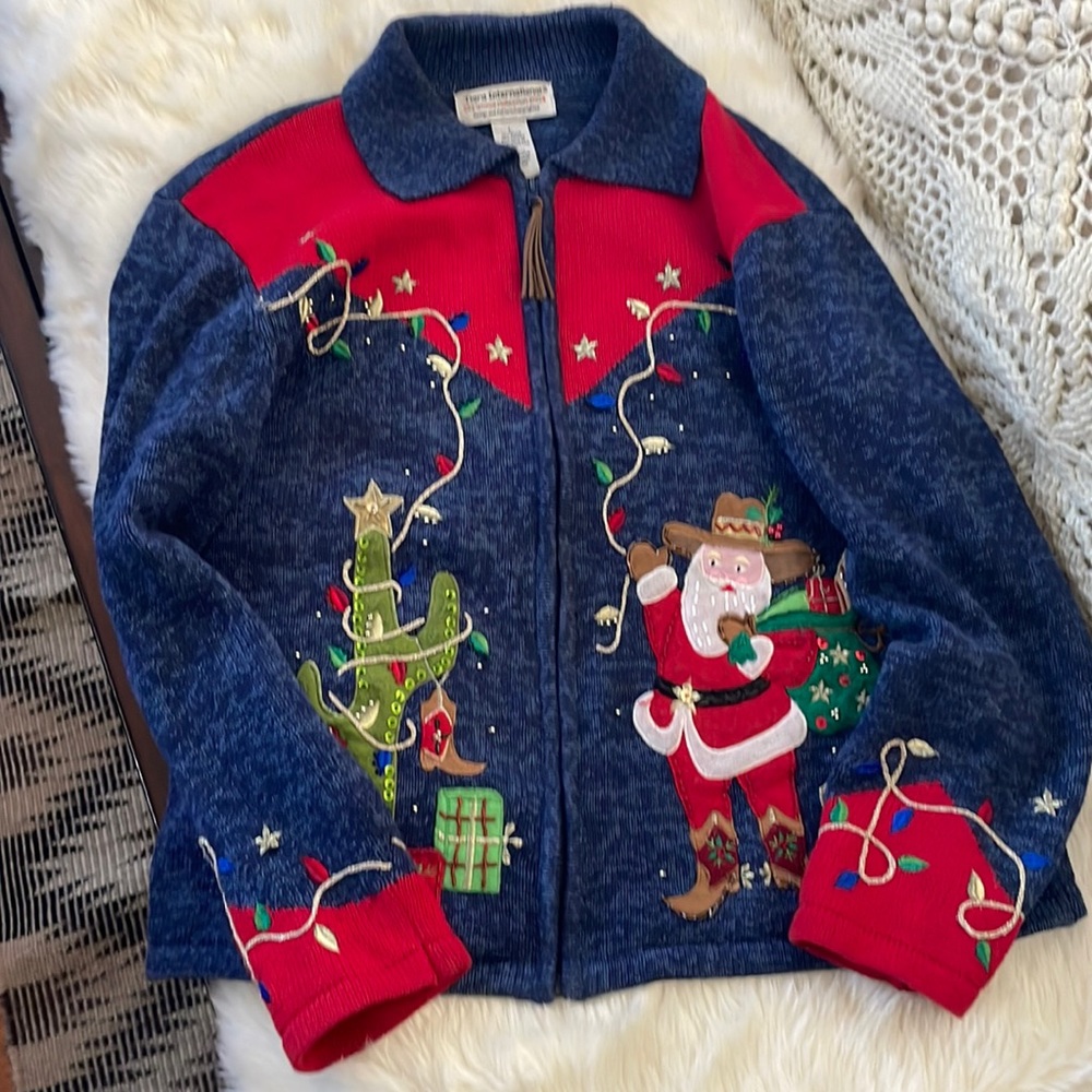 Tiara International Novelty Western Santa Sweater